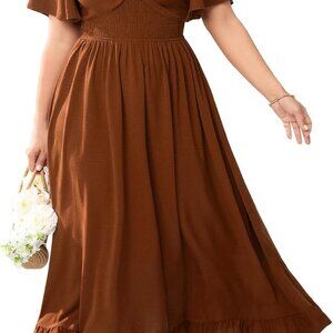 Plus Size Maxi Dress Flowy A-Line Summer Formal Beach V Neck Flutter Sleeve